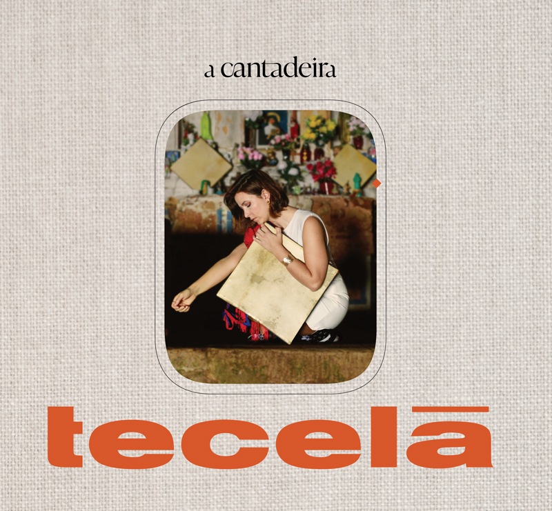 A Cantadeira - Tecelã cover artwork. A small profile photo of the artist holding a square frame drum.,