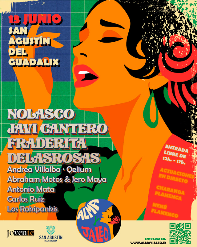 Alma y Jaleo Festival San Agustín de Guadalix 2026 poster. An illustration of a female flamenco performer.