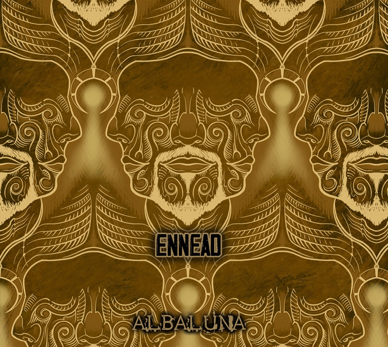 Albaluna - Ennead cover artwork. a golden color cover with geometric patterns.