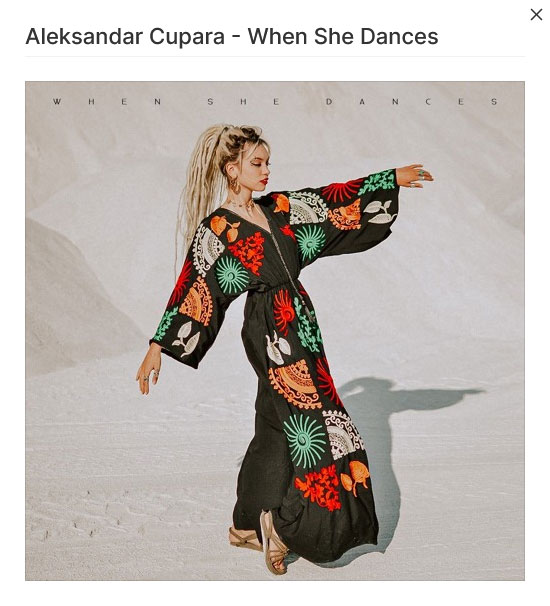 Aleksandar Cupara When She Dances cover artwork. A young woman with a long dress dancing.