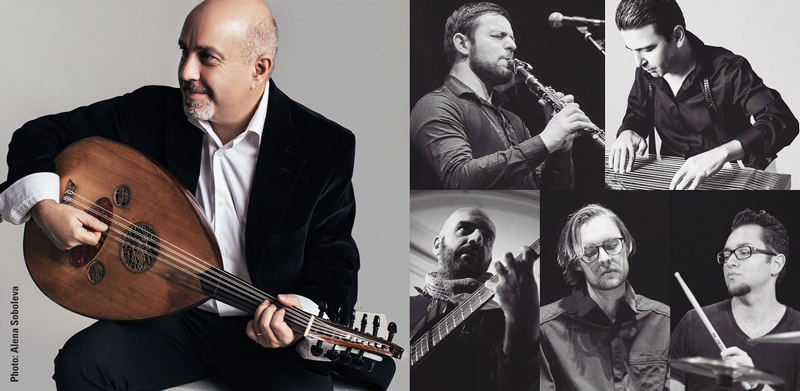 Ara Dinkjian and the New York Gypsy All-Stars photo collage. Ara Dinkjian photo by Alena Soboleva.