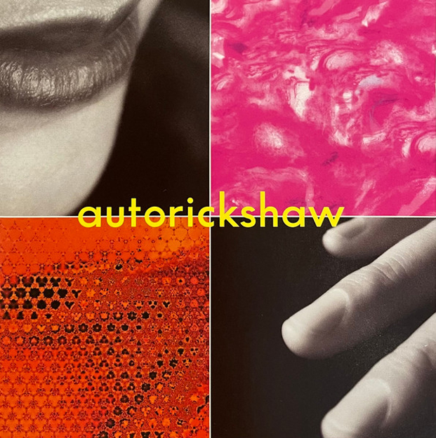 Autorickshaw cover artwork. A collage of 4 photos incuding a woman's lips and fingers.