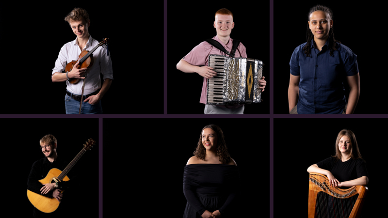 BBC Radio Scotland Young Traditional Musician 2025: Finalists. Photos of the six finalists.