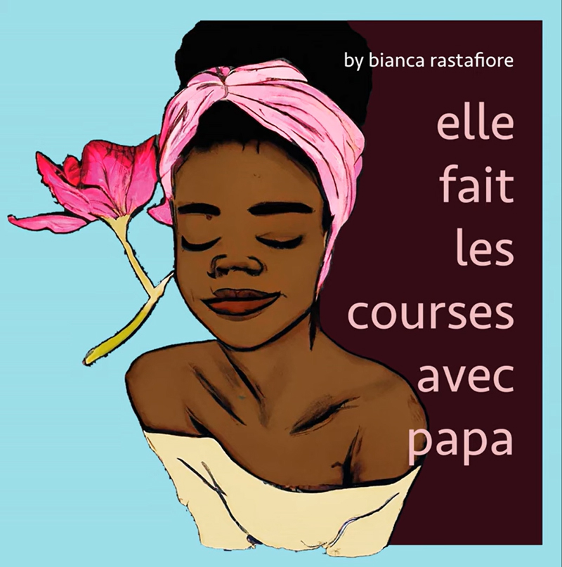 Bianca Castafiore Elle Fait Les Courses cover artwork. An illustration of a young black woman with a red flower.