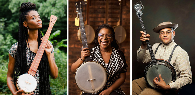 Black Banjo Renaissance Symposium artists: (left to right) Brandi Waller-Pace, Lillian Werbin and Dom Flemons.