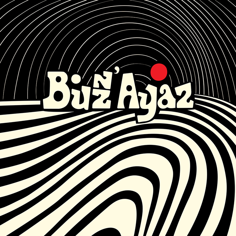 Buzz’ Ayaz - Buzz’ Ayaz cover artwork. A black and hote design with psychedelic wavy concentric lines.