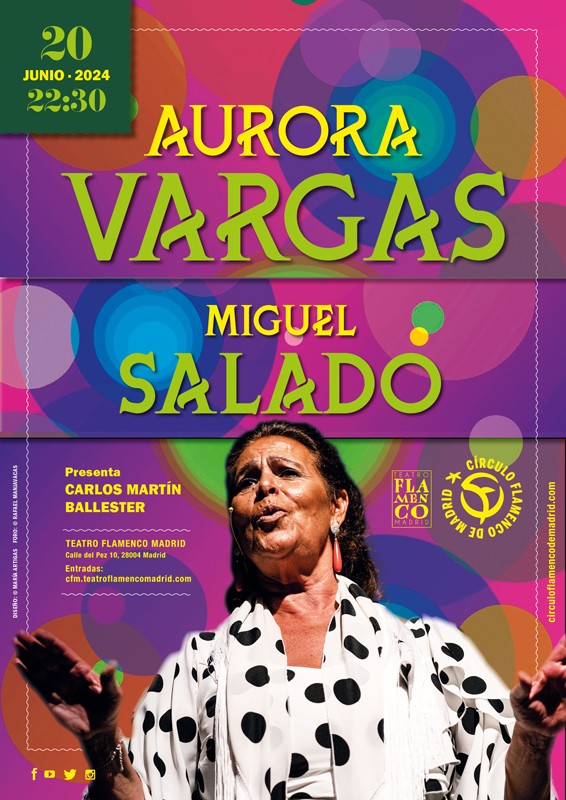 Aurora Vargas concert poster. A photo of the artist with a colorful background.