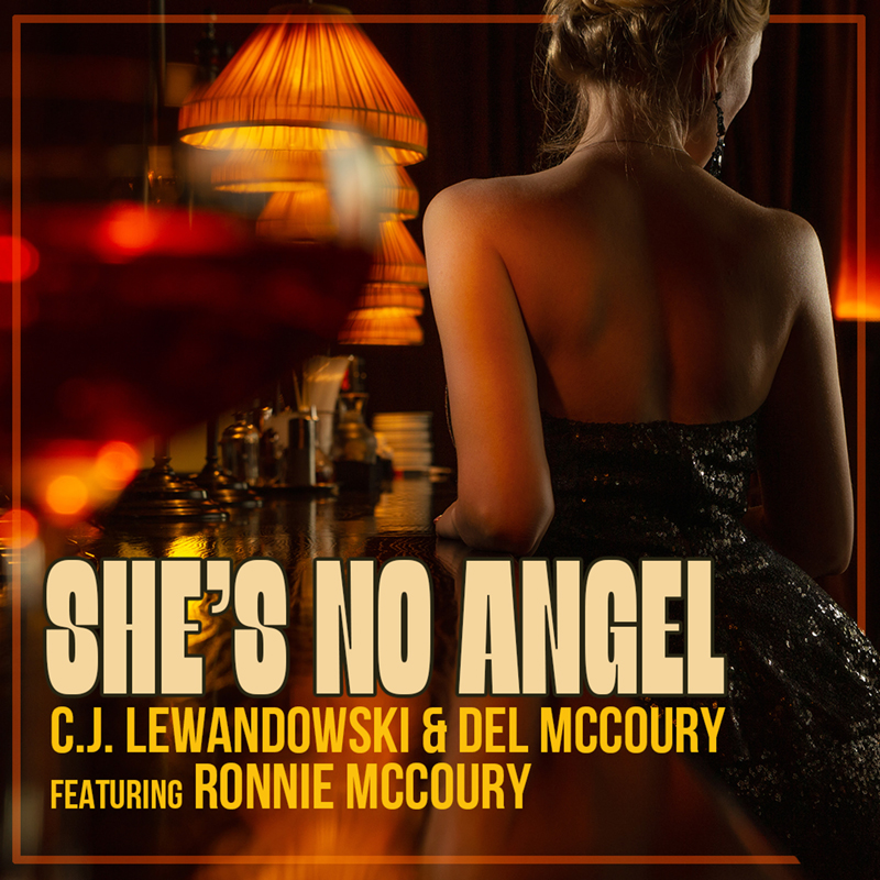 Cover for C.J. Lewandowski and Del McCoury, joined by Ronnie McCoury She’s No Angel. Photo of the back of a woman wearing a dress in a club.