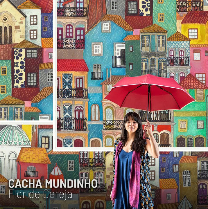 Cacha Mundinho- Flor de Cereja artwork. Woman holding an umbrella.