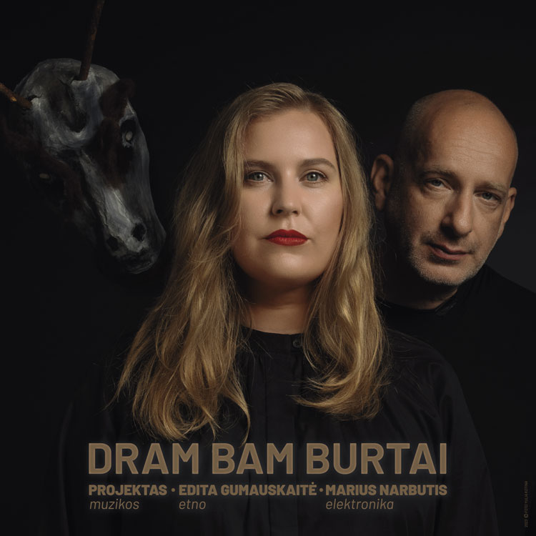Edita Gumauskaitė and Marius Narbutis - Dram bam burtai cover artwork. Headshots of the two artists.