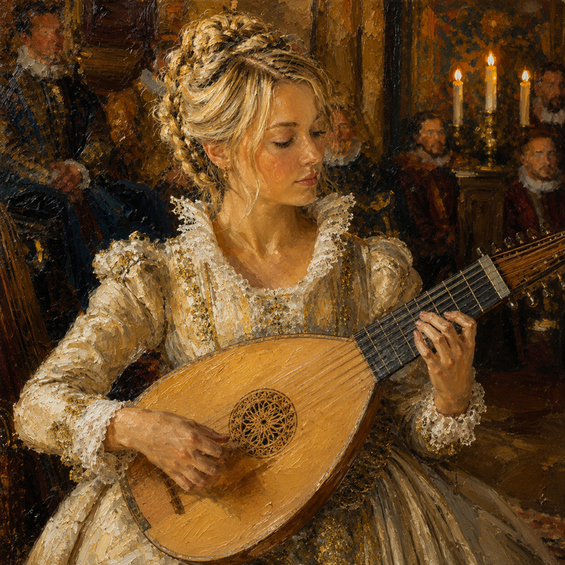 An Elizabethan woman playing a lute