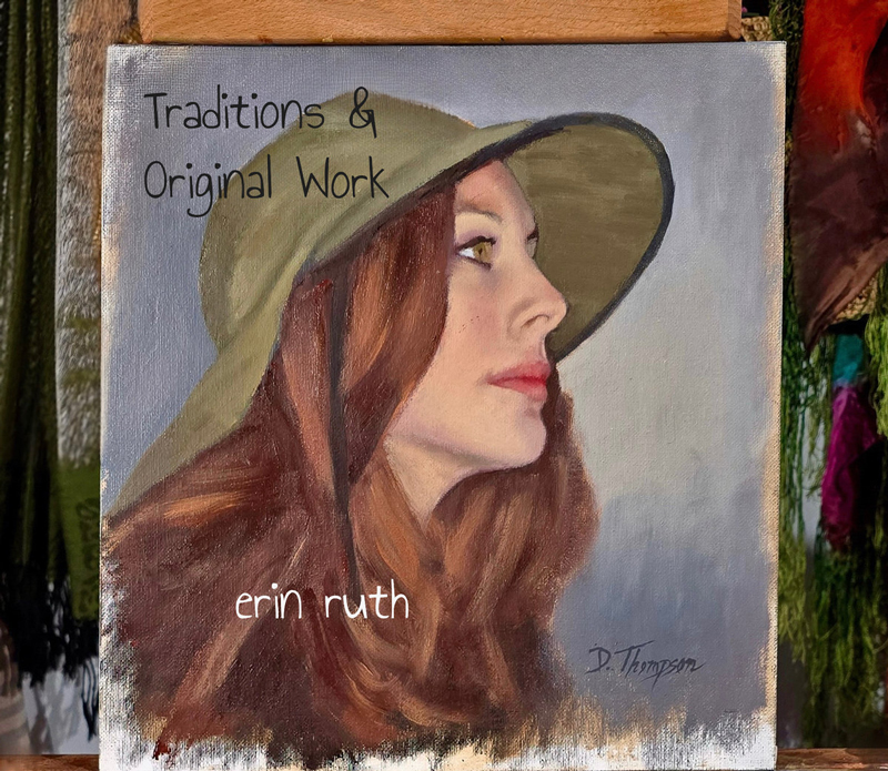 Erin Ruth - Traditions & Original Work cover artwork. A side profile of the artist wearing a hat.