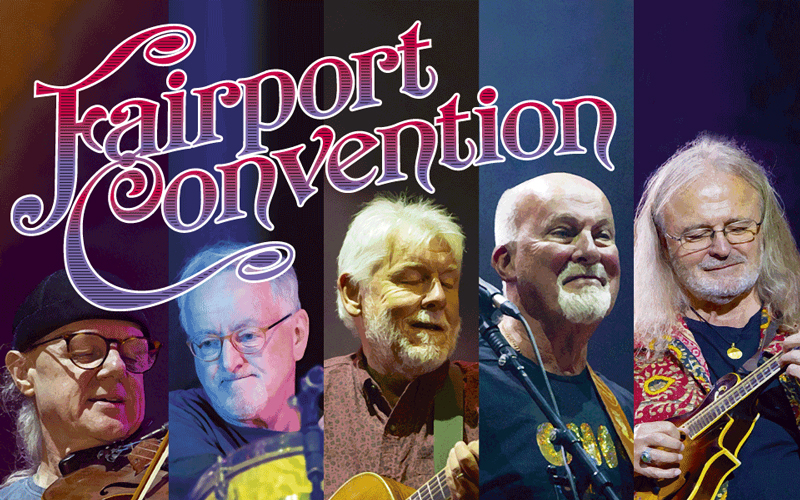 Fairport Convention 2026 tour poster. A collage of photos of band members.