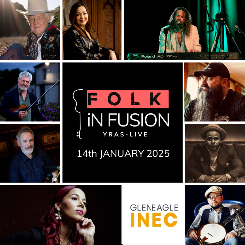 Folk in Fusion 2025 poster. A collage with photos of the artists et to perform.