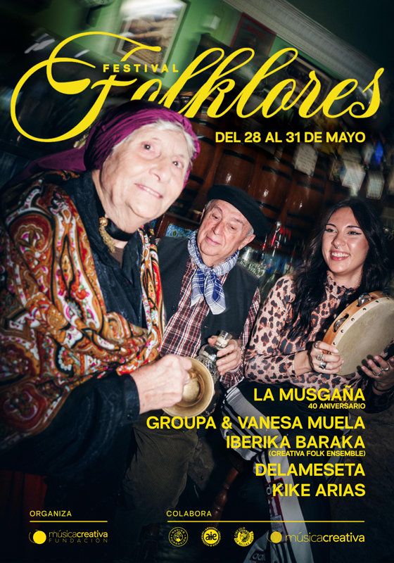 Folklore(s) Festival 2026 poster. A photo of three people representing various generations.