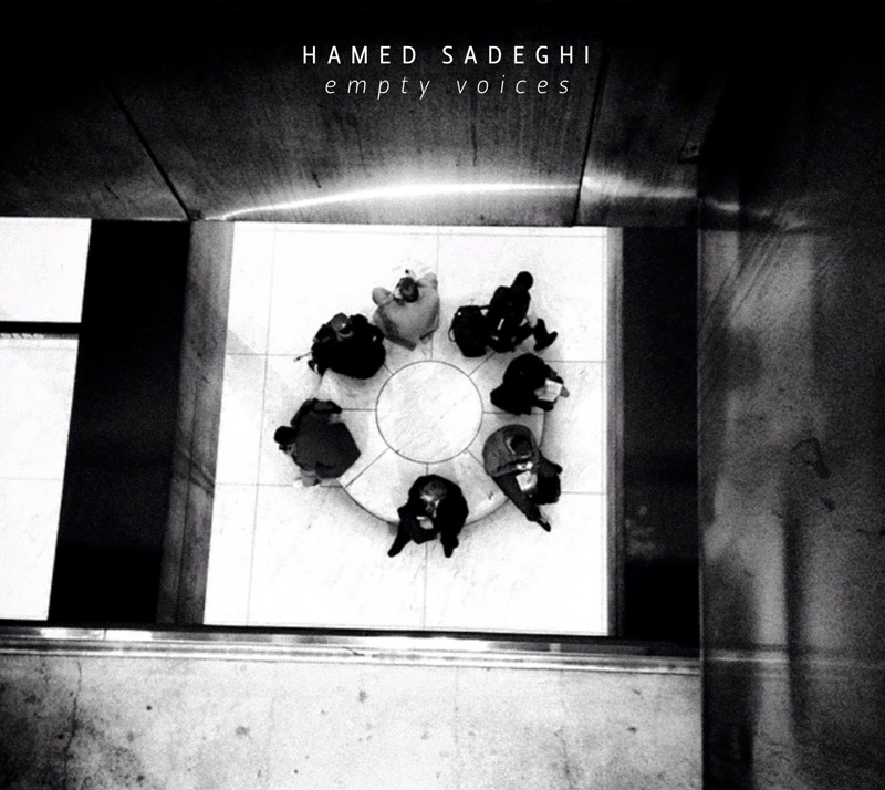 Hamed Sadeghi - Empty Voices cover artwork. seven men seated around a circular bench.