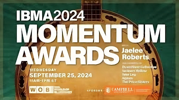 IBMA 2024 Momentum Awards banner. A banjo in the background.