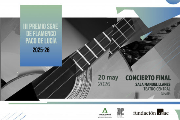 III Premio SGAE de Flamenco Paco de Lucía poster. an image of a guitar body.