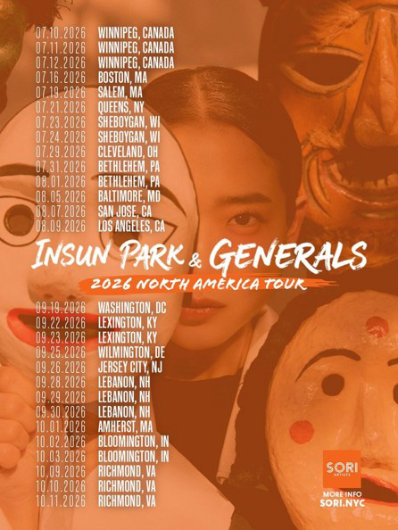 Insun Park & Generals tour poster. Features traditional masks.