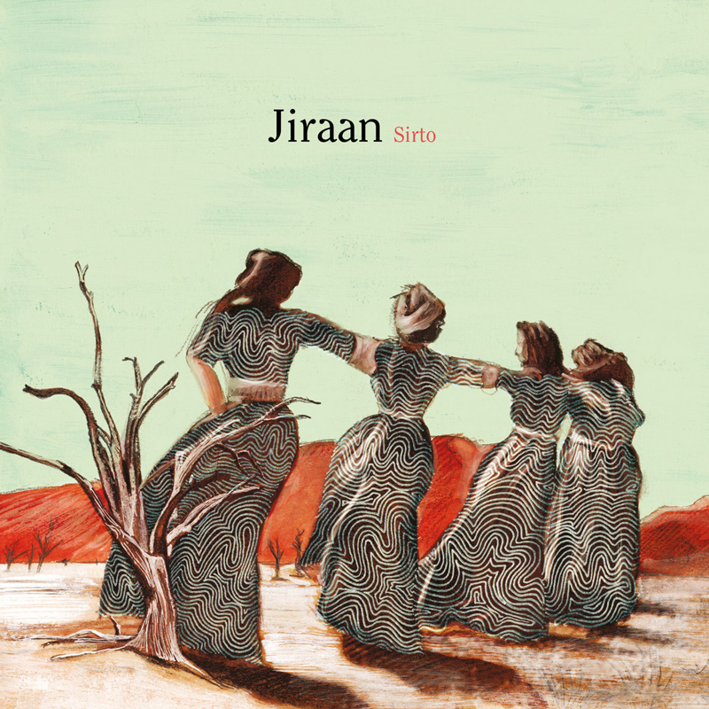 Jiraan - Sirto cover artwork. An illustration of four women dancing outdoors, linked to each other with their arms at shoulder level.