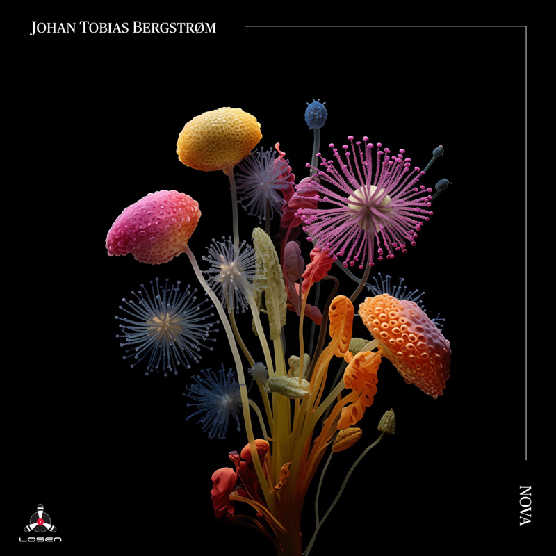 Johan Tobias Bergstrøm - Nova cover artwork. A bouquet of beautiful fungi, including mushrooms of various colors.