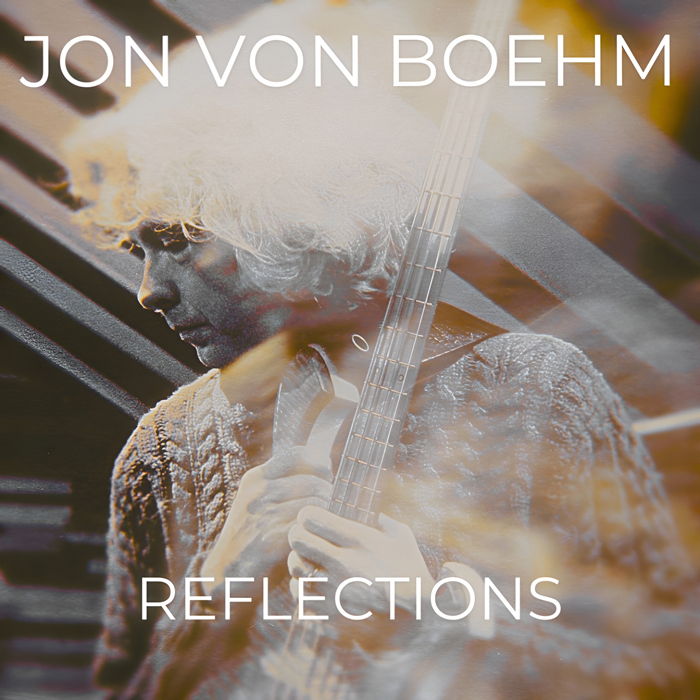 Jon von Boehm - reflections cover design. A filtered image of the artist holding a bass.