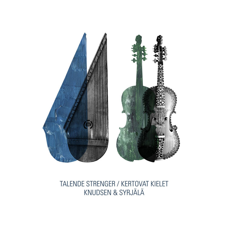 Knudsen & Syrjälä - Talende Strenger / Kertovat Kielet . Illustrations of a kantele and violin side by side.