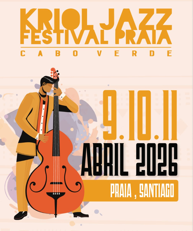 Kriol Jazz Festival 2026 poster. An illustration of a man playing double bass.