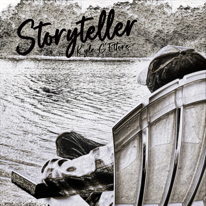 Kyle C’Ettore - Storyteller cover artwork. An illustration of a person lounging on a chair outdoors looking at a lake.