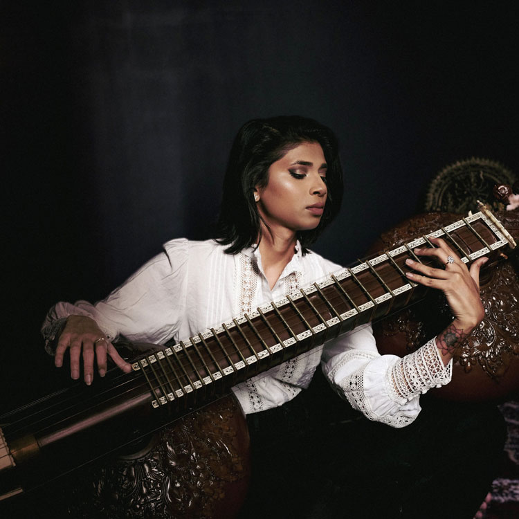 Madhuvanti Pal playing the rudra veena
