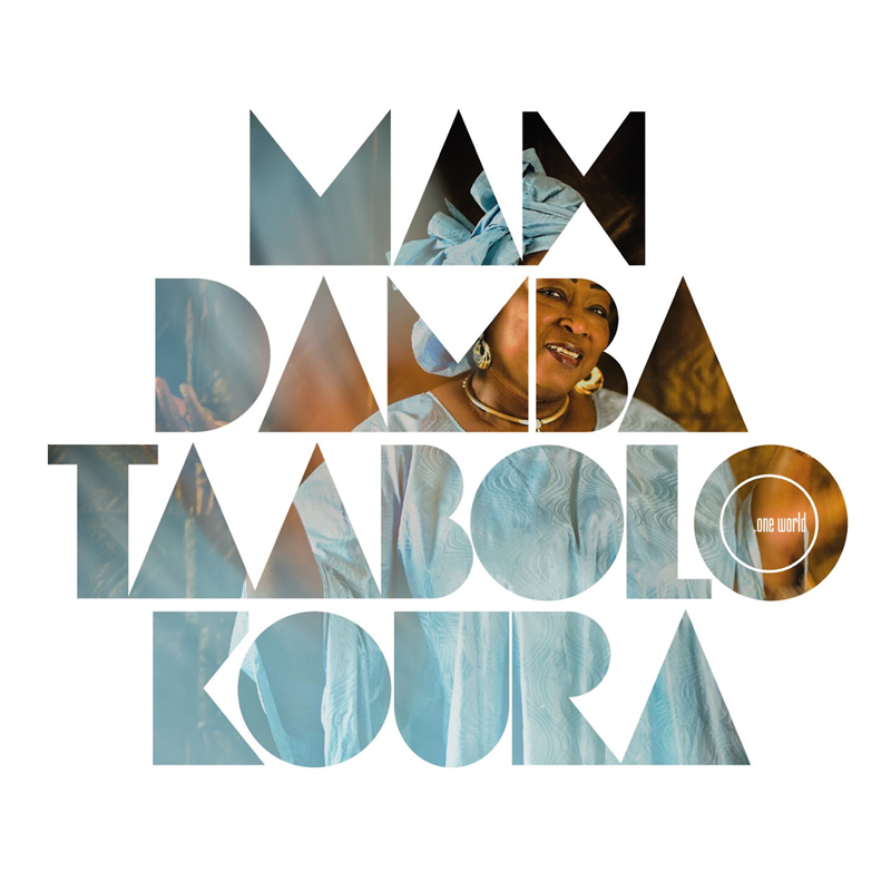 Mah Damba - Taabolo Koura cover artwork. The artist and album title in very large blus and brown block letters over a white background.