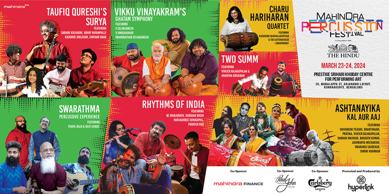 Mahindra Percussion Festival 2024 banner. It shows a collage of various artists.
