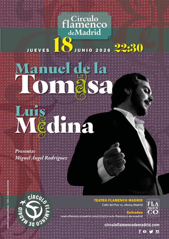 Manuel de la Tomasa concert poster. A photo of Manuel singing.
