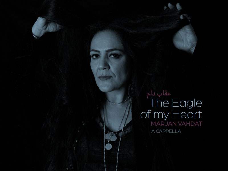 Marjan Vahdat - The Eagle of my Heart cover artwork. A headshot of the artist in black and white..