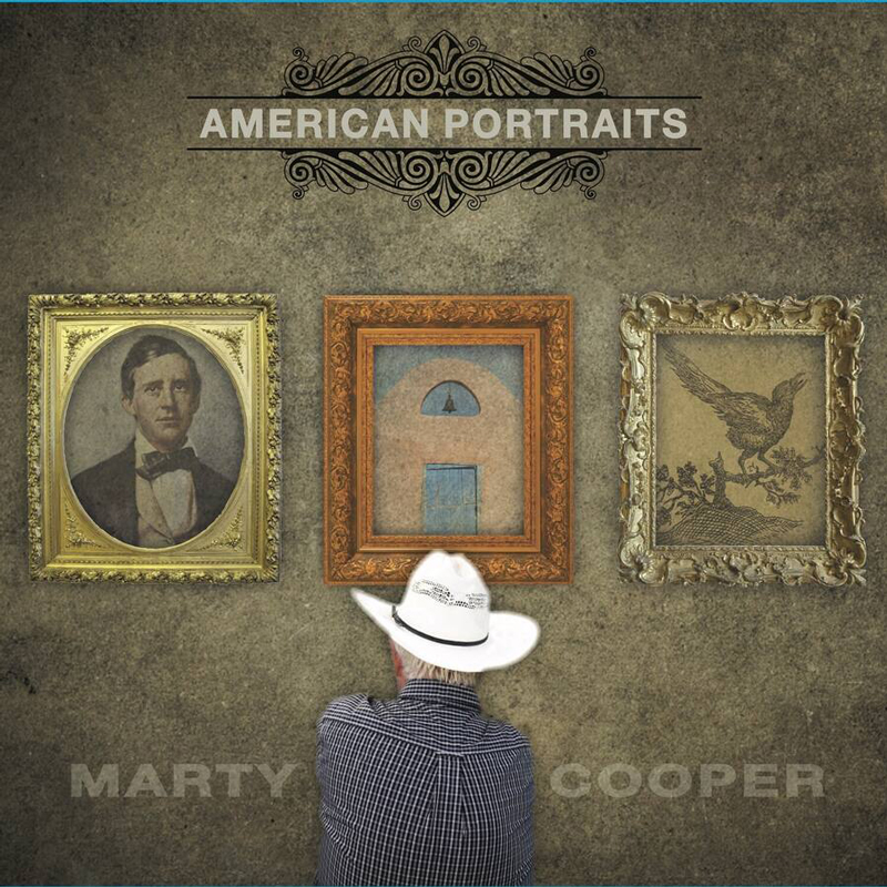 Martin Cooper — American Portraits cover artwork. A man in a cowboy hat watching an art gallery exhibition.