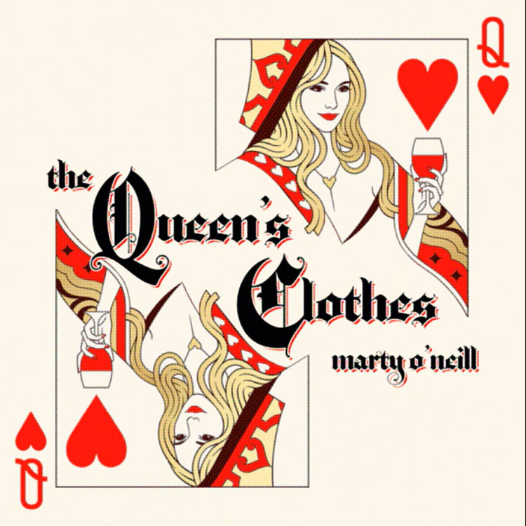 single artwork. Inspired by the Q card. Shows a blond queen drinking red wine