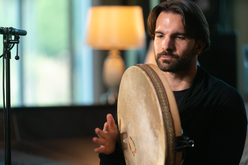 Mauro Durante - Photo by York Tillyer. Mauro playing frame drum.