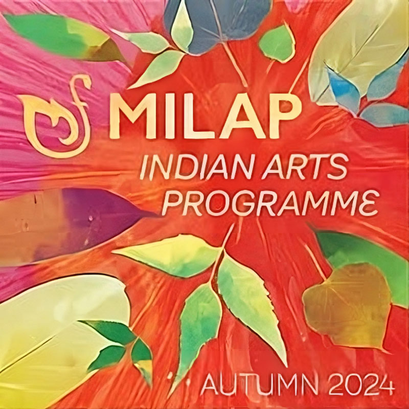 Milap Autumn 2024 poster. Fall themed with leaves.