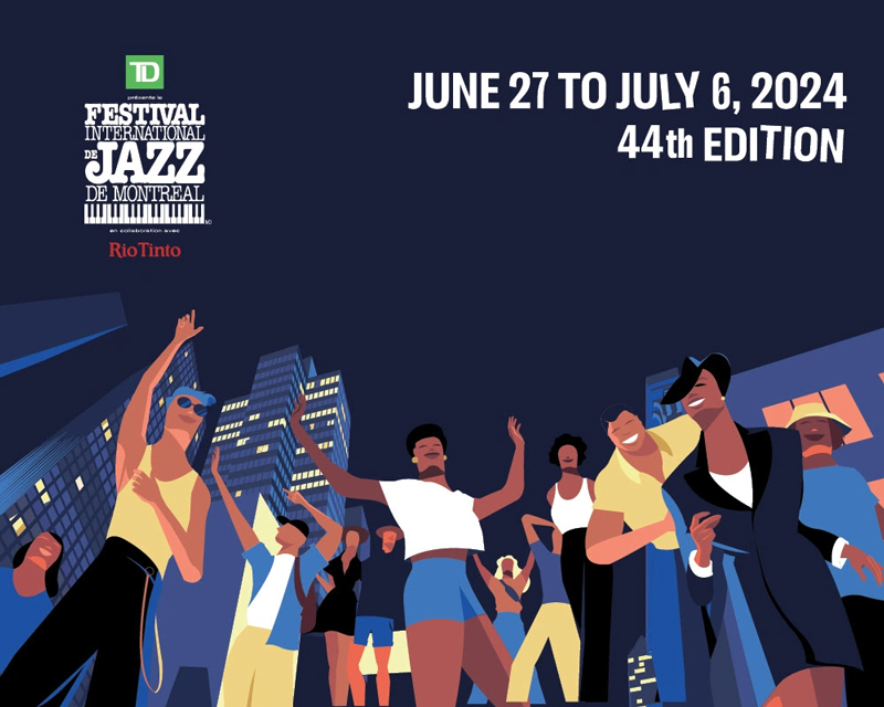 Montreal International Jazz Festival 2024 poster. An illustration of people dancing in the streets.