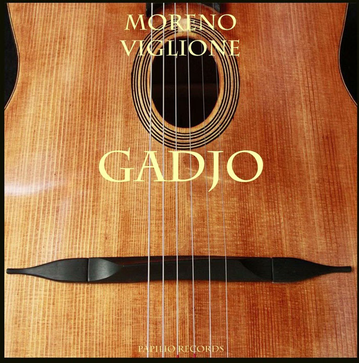 Moreno Viglione The Seine Flows. Cover artwork of the album Gadjo. It shows part of a guitar, the bridge area