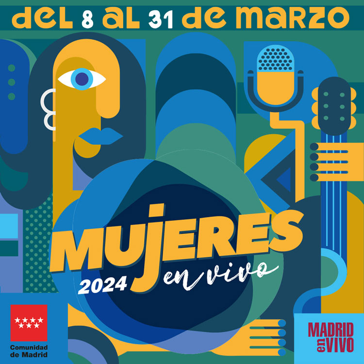 Mujeres en Vivo 2024 poster, cubist style
