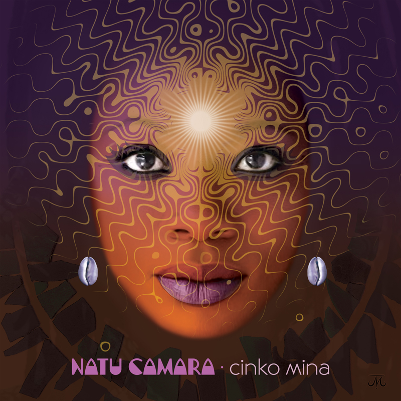 Natu Camara - Cinko Mina cover artwork by James Marsh. a frontal headshot of Natu with patterns over her face.