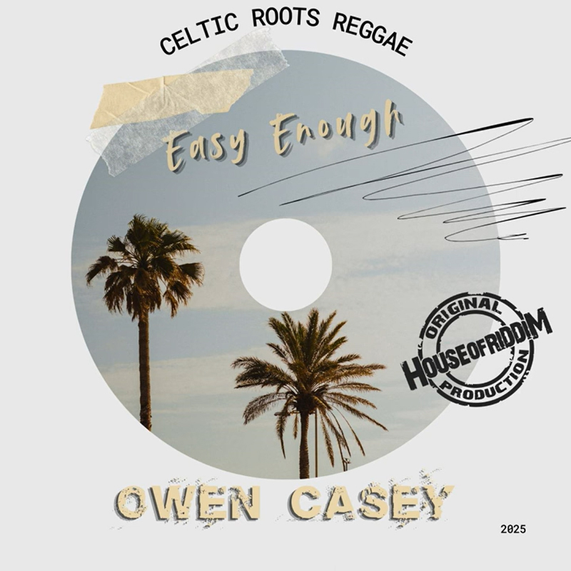 Owen Casey Easy Enough single artwork. A Compact Disc with images of two palms and song credits.