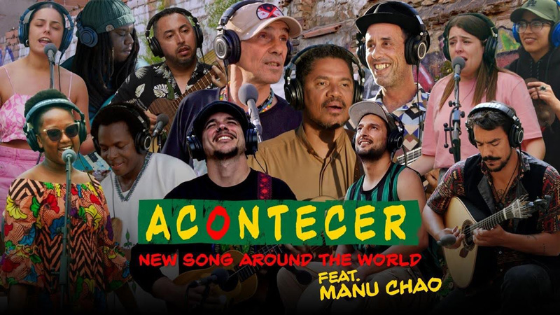Playing For Change - Acontecer image with photos of numerous artists.