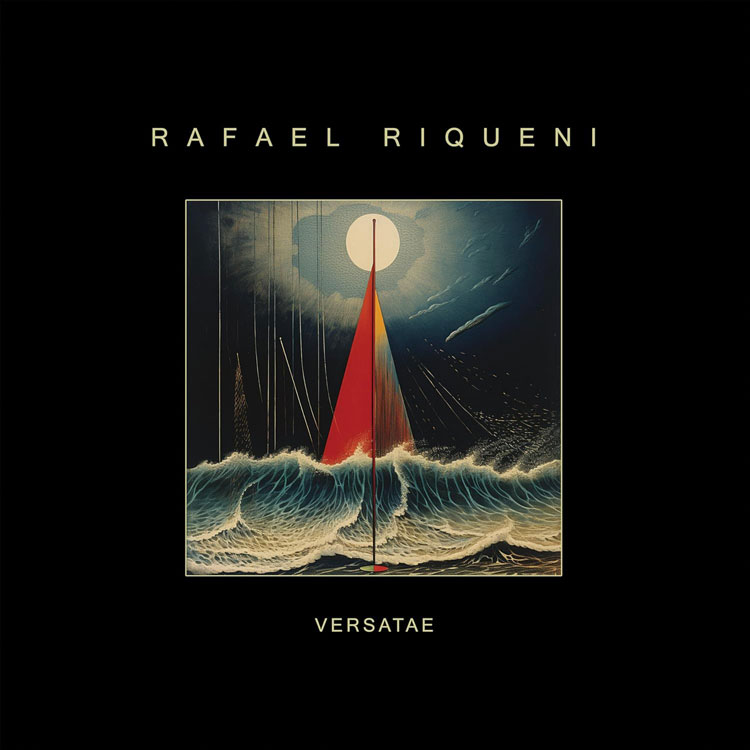 Rafael Riqueni - Versatae cover artwork. a painting of an ocean with waves and a red pyramid in the middle.