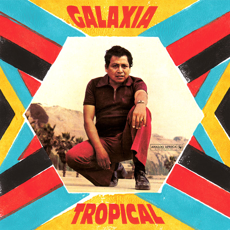 Ranil y Su Conjunto Tropical - Galaxia Tropical cover artwork. A photo of Ranil surrounded by ble, black and red geometric patterns.