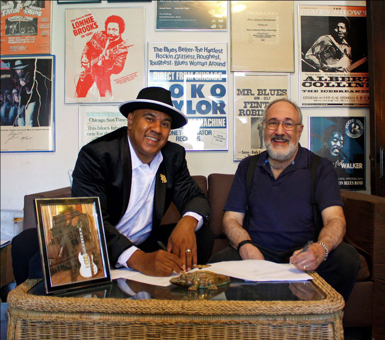 Ronnie Baker Brooks (left) and Alligator Records president and founder Bruce Iglauer