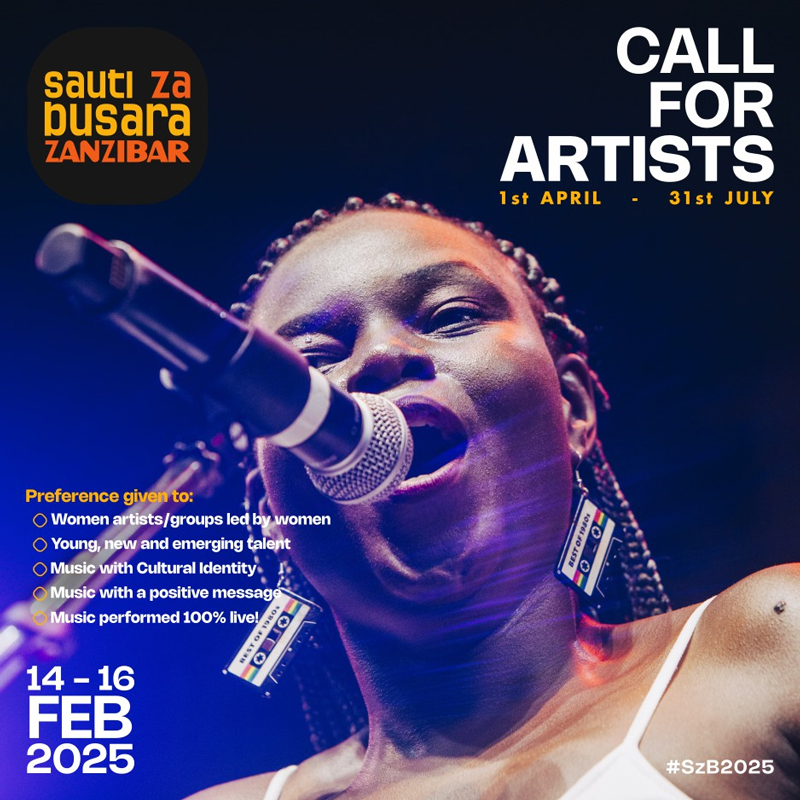 Sauti za Busara 2025 poster. Shows a female singer.