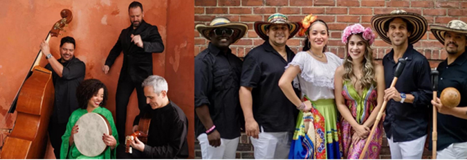 Seffarine and La Cumbiamba eNeYé collage with photos of the two acts.