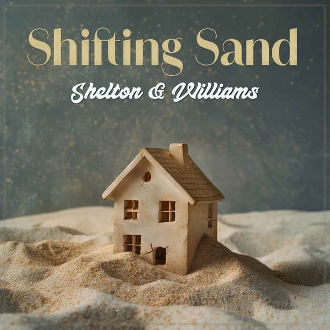 Shelton & Williams Shifting Sand cover artwork. An image of a house over sand dunes.
